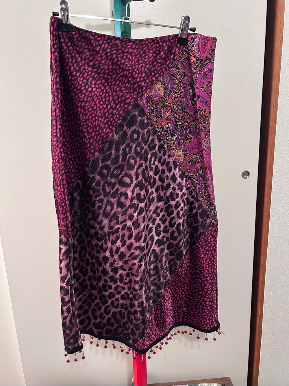 90s Purple Patchwork Beaded Animal Print Midi Skirt Lorelei Gilmore